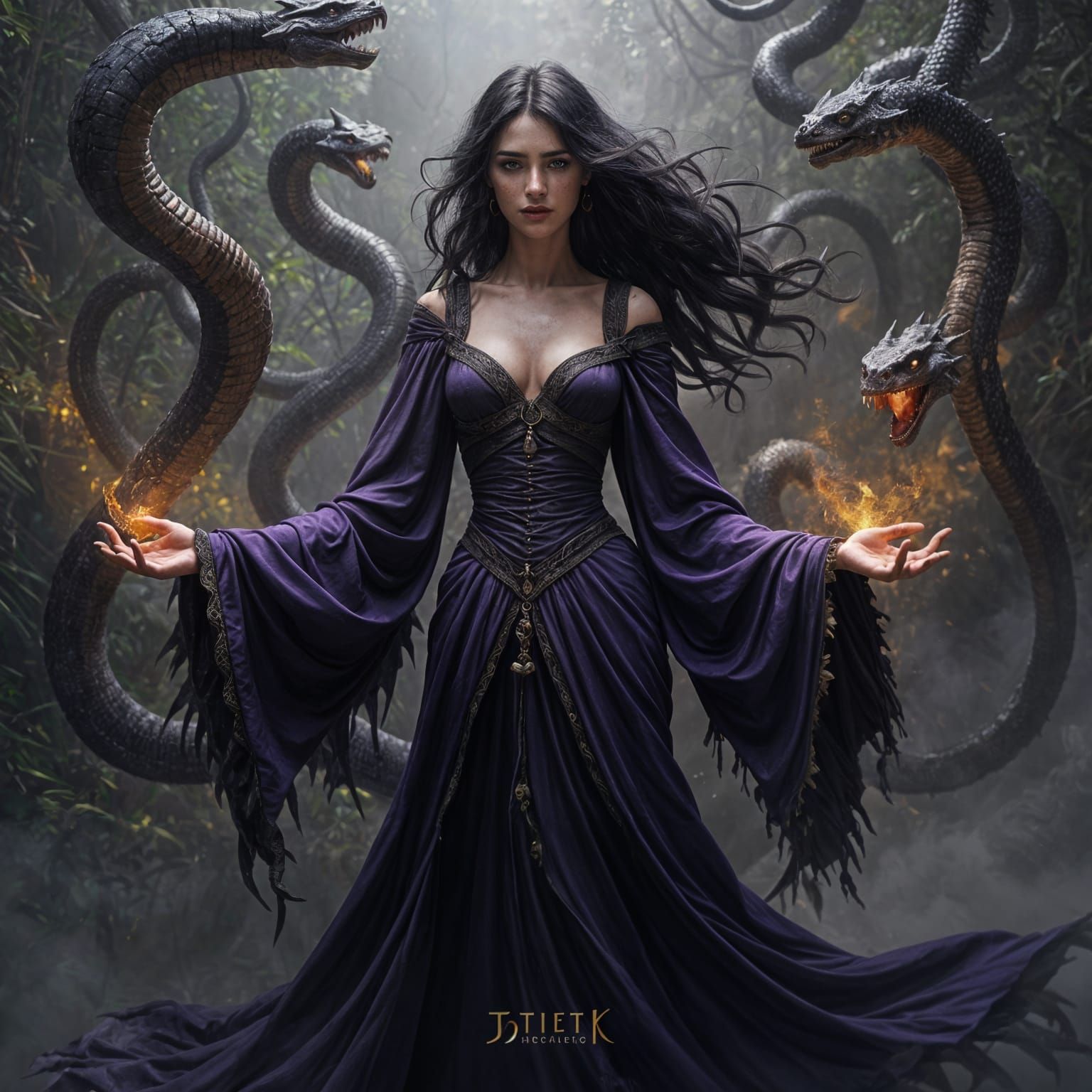 Serpentine Sorceress in Dark Fantasy Style