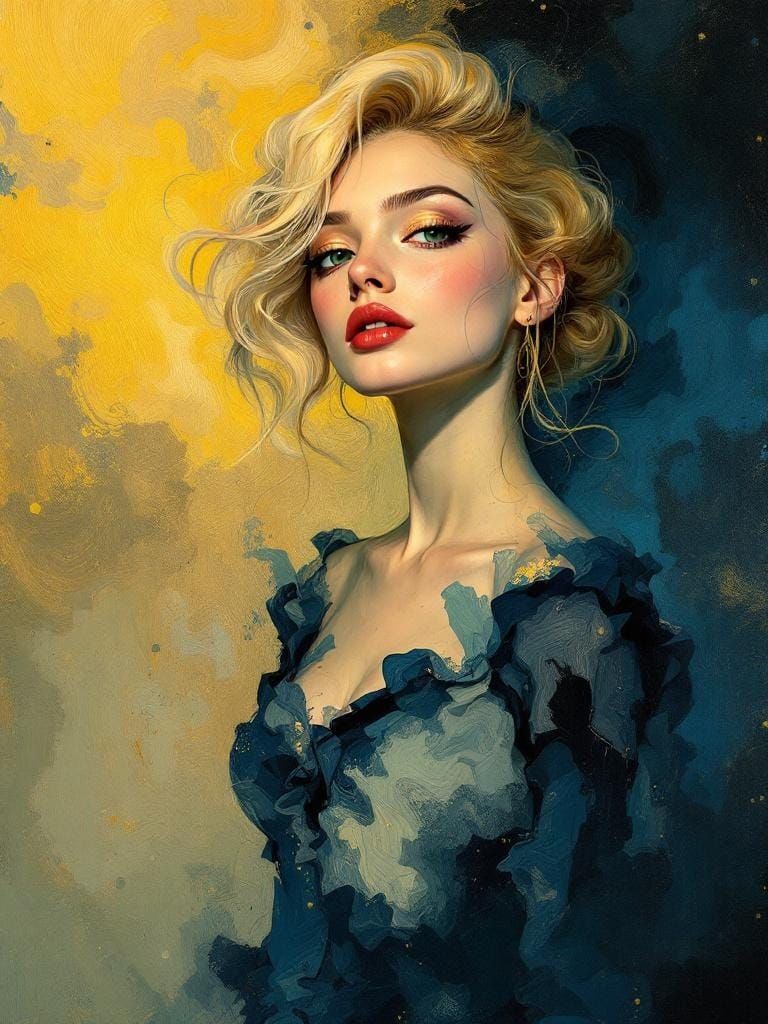 Vibrant Pin-Up Woman in Expressive Impasto Style