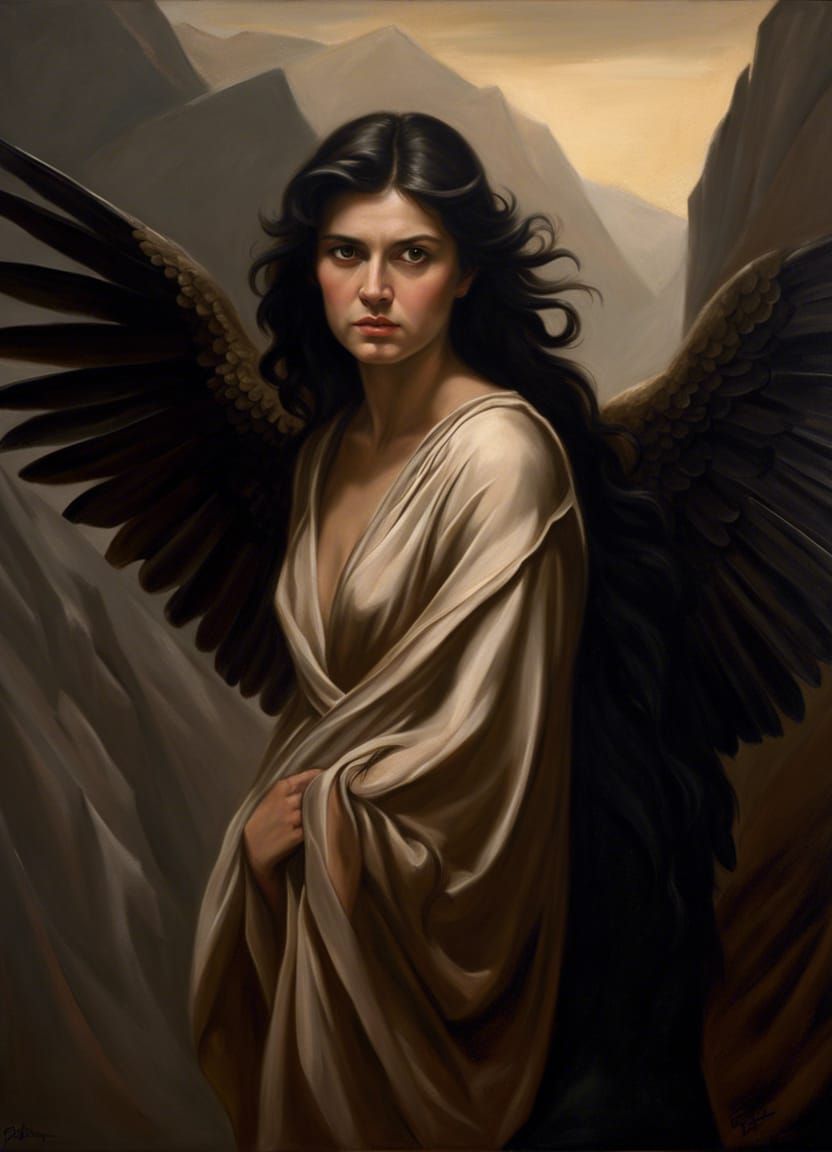 Contemplative Portrait with Wings in Chiaroscuro Style