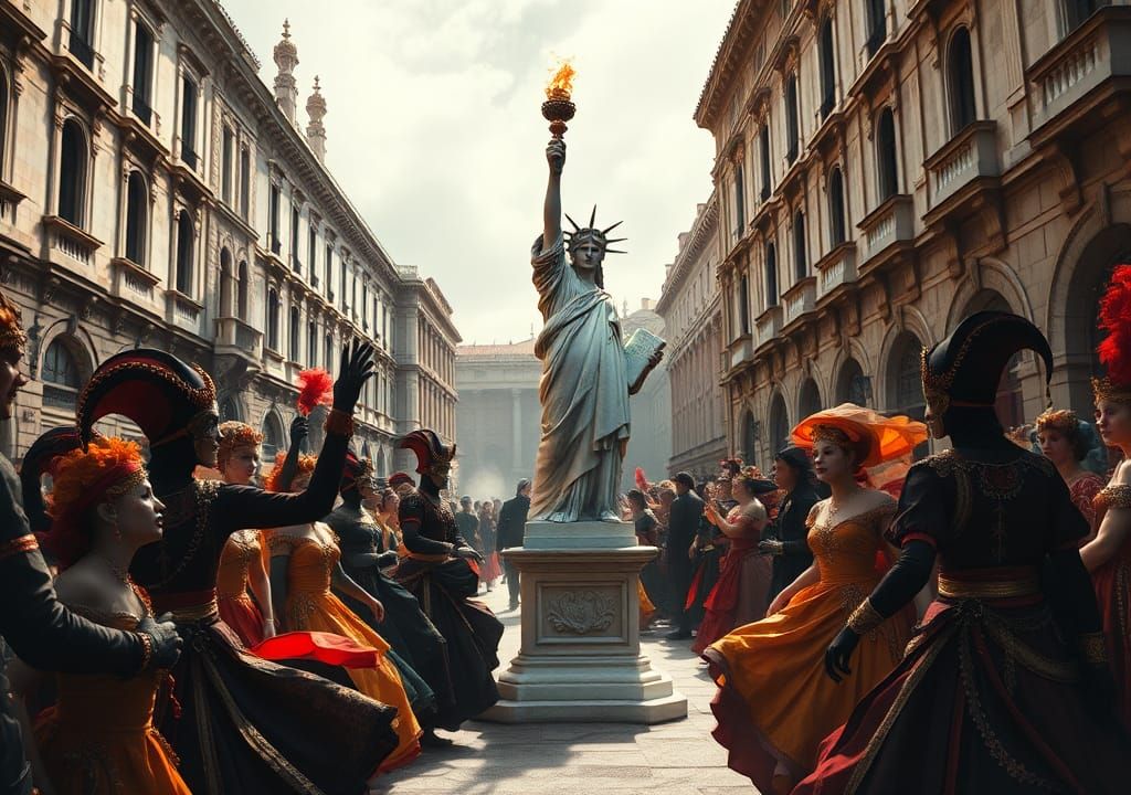 Baroque Venice Carnival with Statue of Liberty