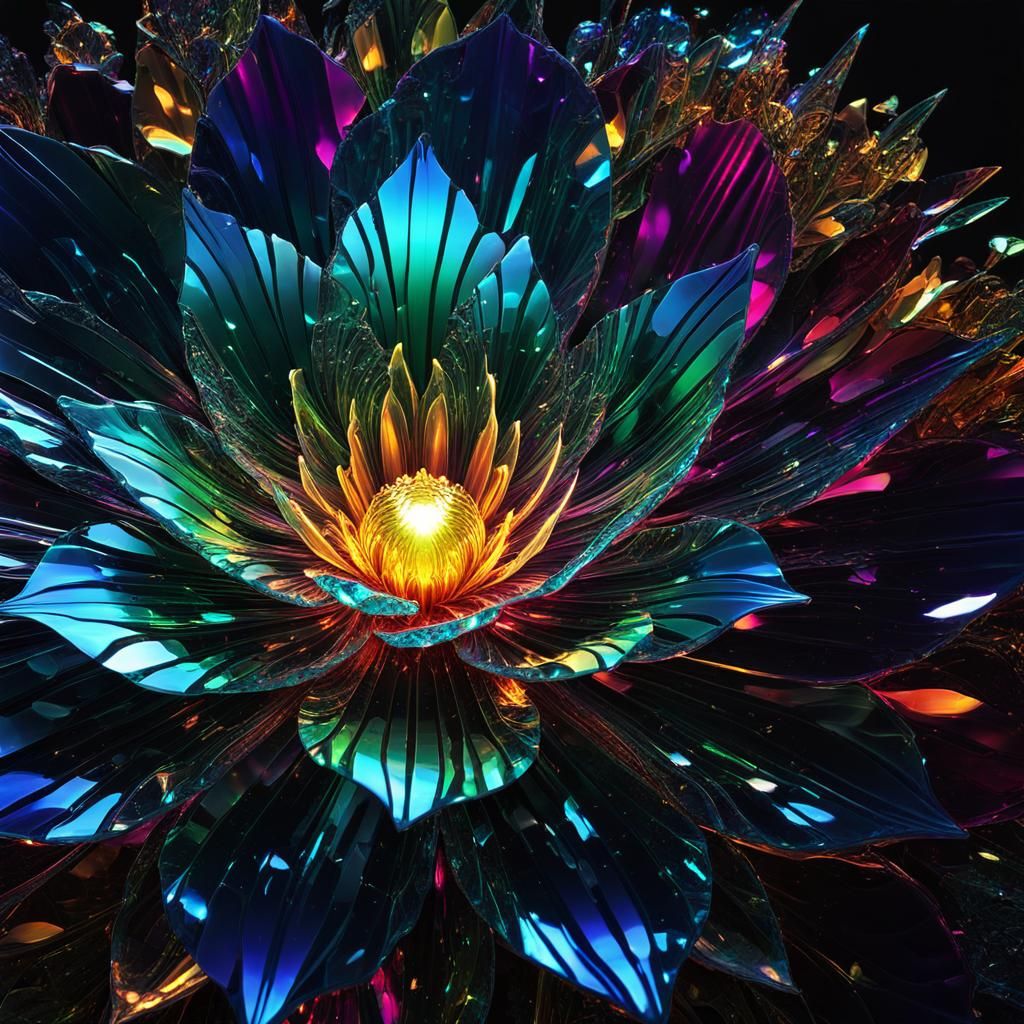 Bioluminescent Flower in Nebula Space with Metallic Colors