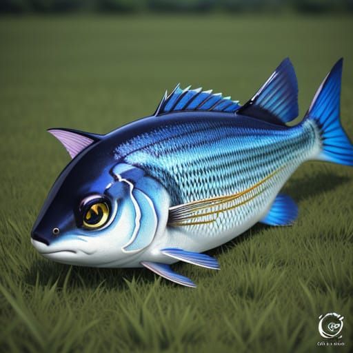 Cinematic Fish Cat Hybrid Amidst Vibrant Grasslands