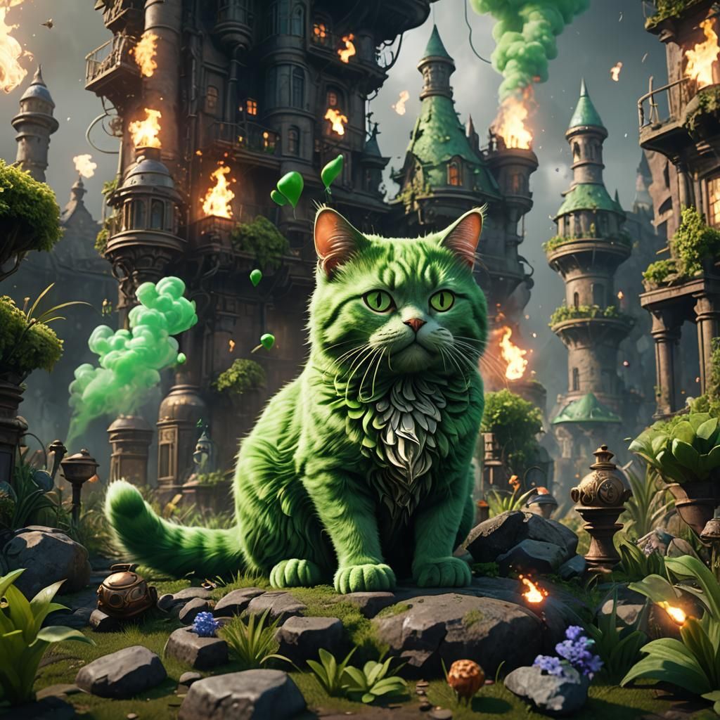 Cat Farting Green Gas: Detailed Matte Painting
