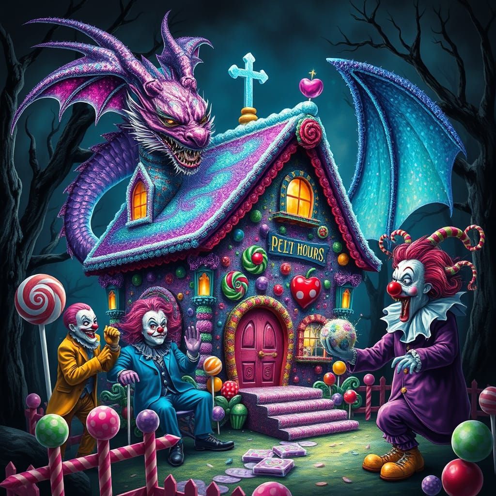 Candy House Protected by Dragon in Gothic Style