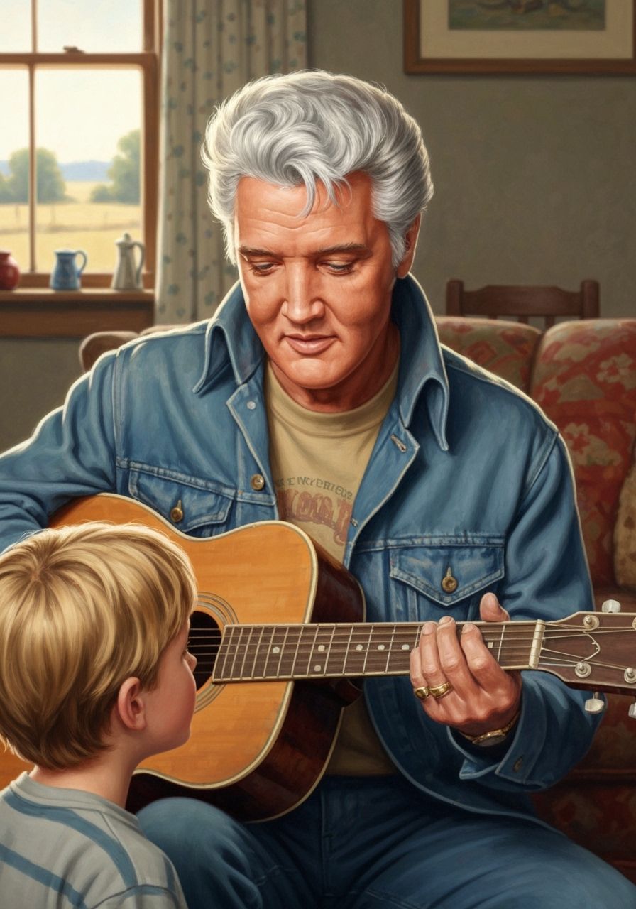 Elderly Elvis Shares Guitar With Grandson, Norman Rockwell S...