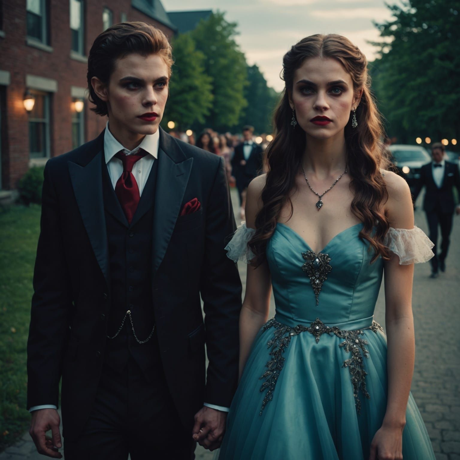 Vampire and Werewolf at Prom: A Cinematic Still