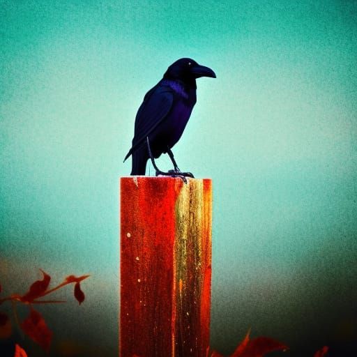 Autumnal Crow Landscape in Watercolor Style