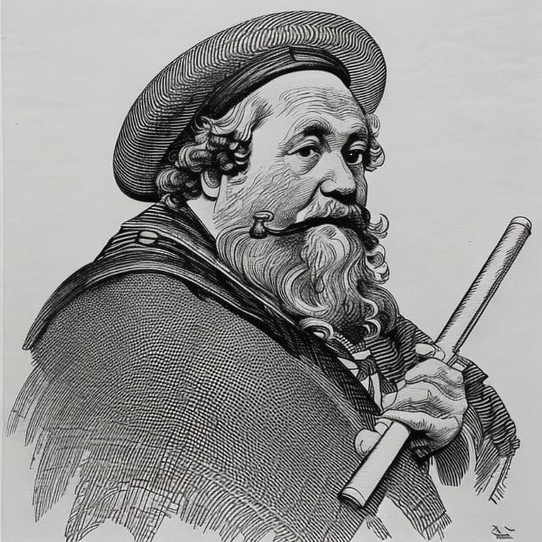 Dwarf Minstrel Sketch in Rembrandt Style