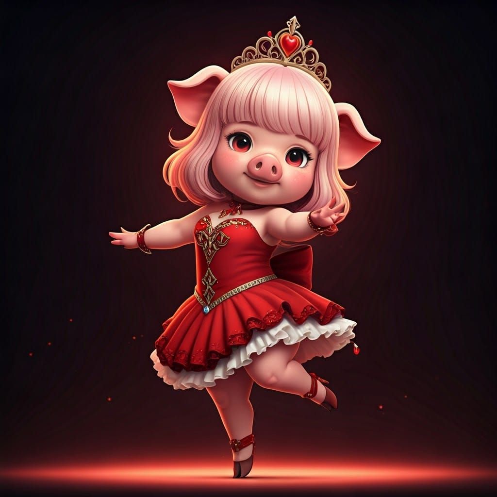 Dancing Pink Piggirl in 3D Anime Style