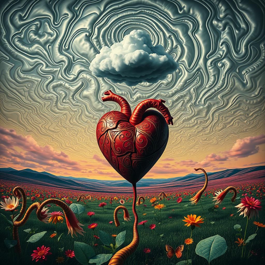 Surreal Heart Vortex in a Dali-esque Landscape