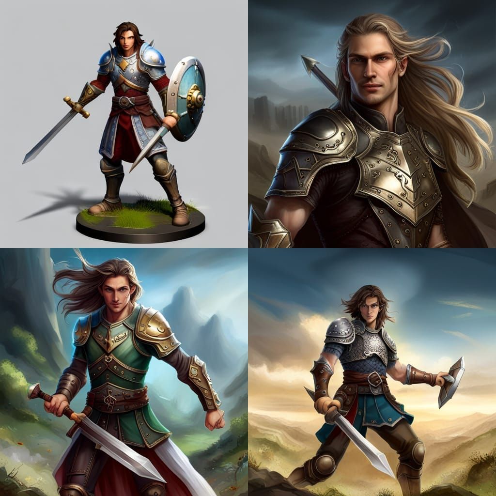 Half-Elf Fighter with Sword and Shield