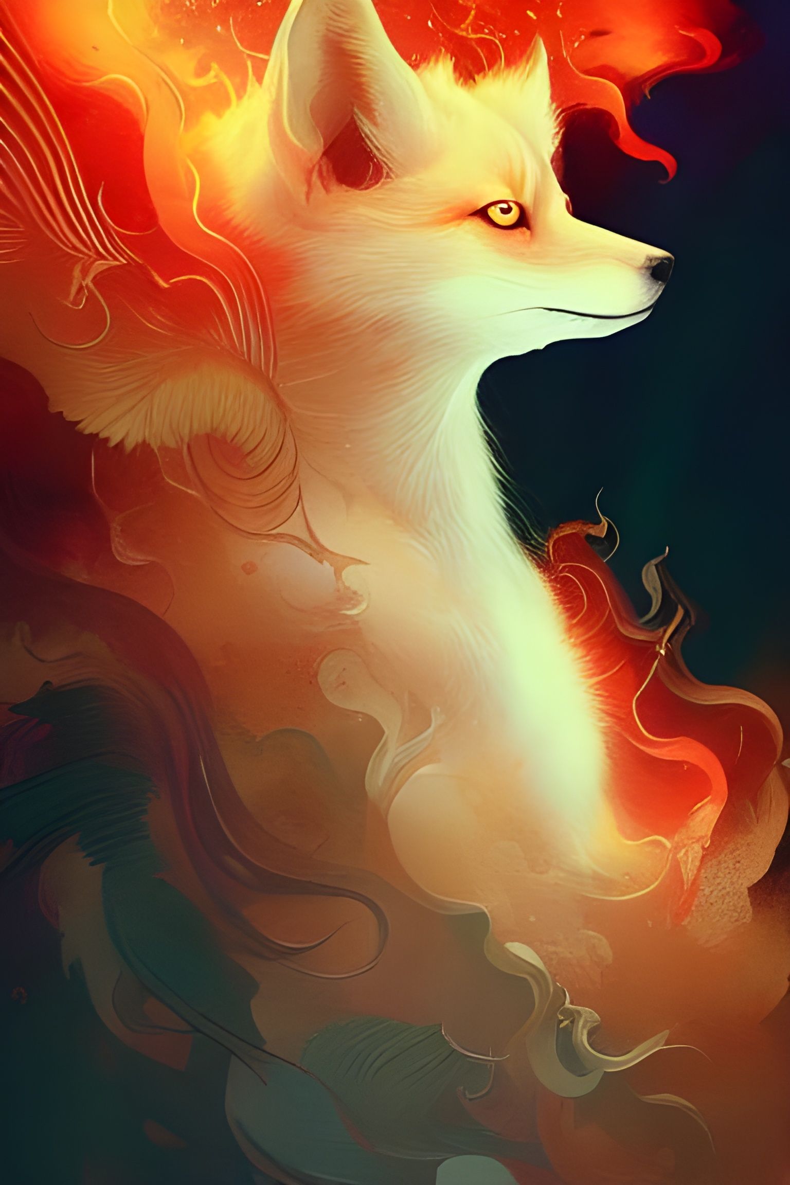 Flaming Kitsune Portrait in Hyper-Realistic Style