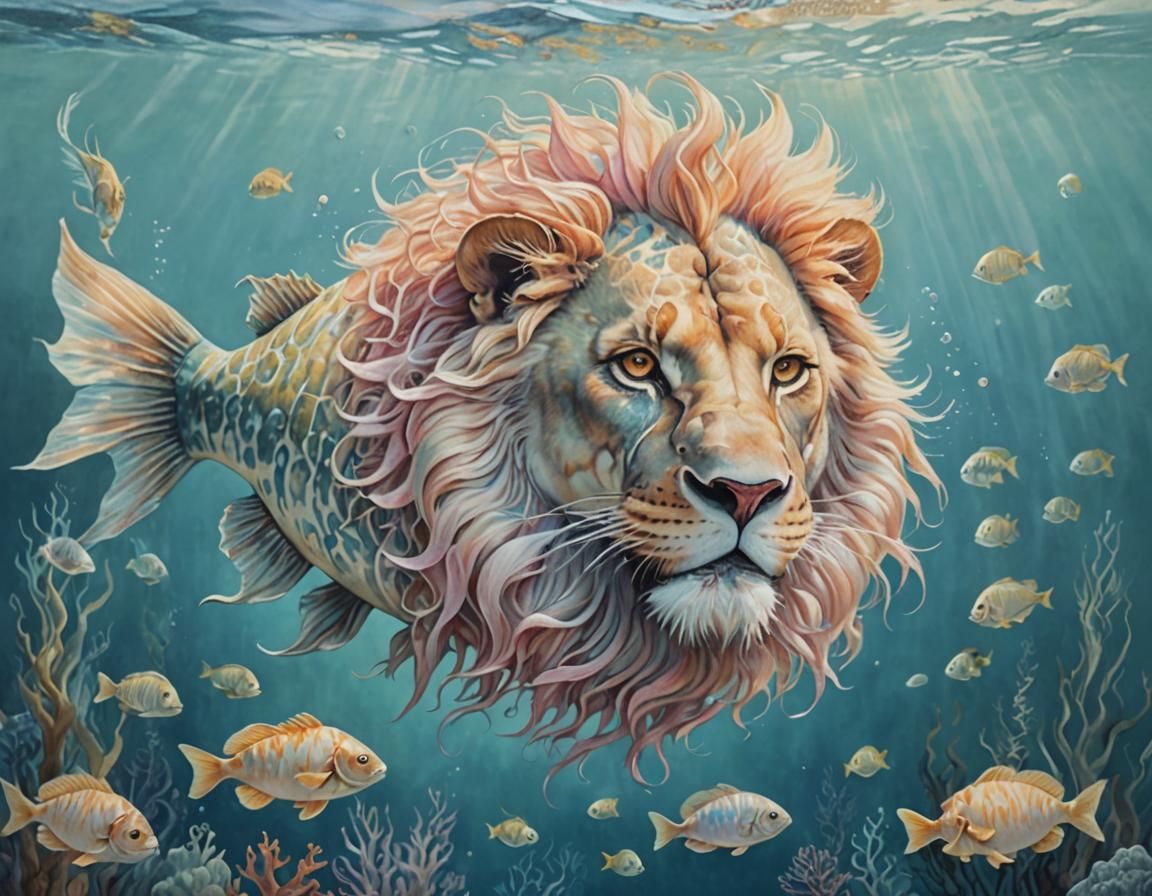 Lionhead Fish Swimming in Pastel Ocean