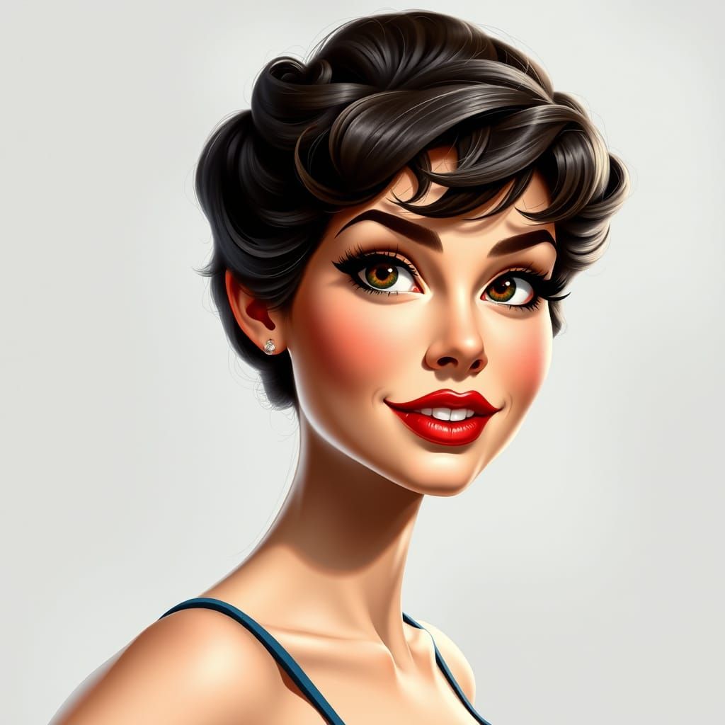 1950s Brunette Pin-Up Caricature in Panoramic View