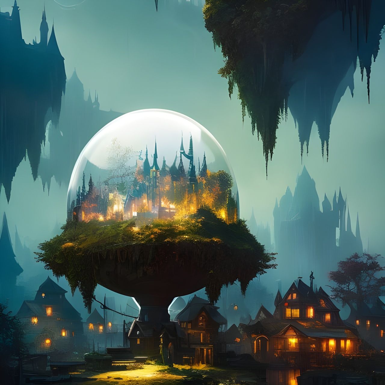 Magical Village in Crystal Ball Digital Art