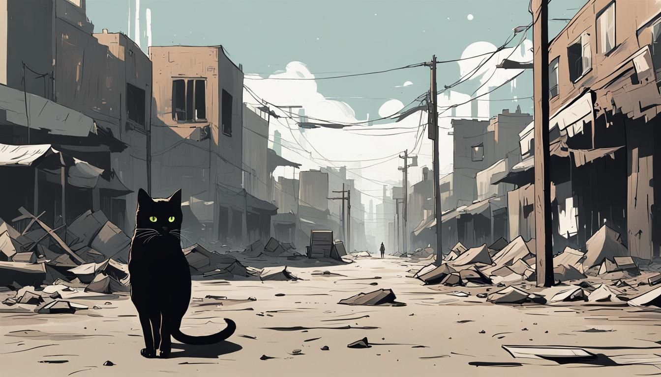 Cats in Suits: Minimalist Post-Apocalyptic Scene