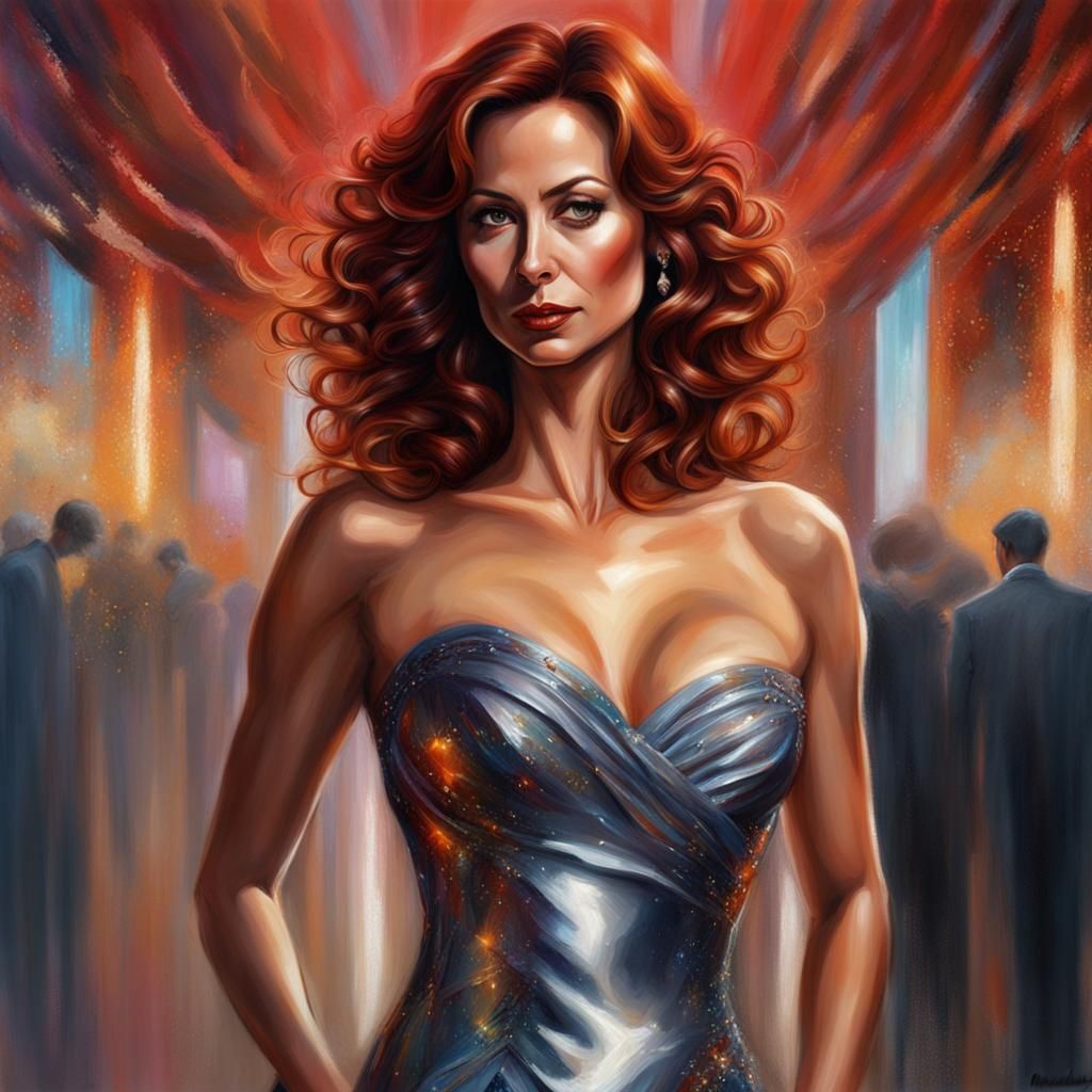 Hyperrealistic Portrait with Red Hair and Gown