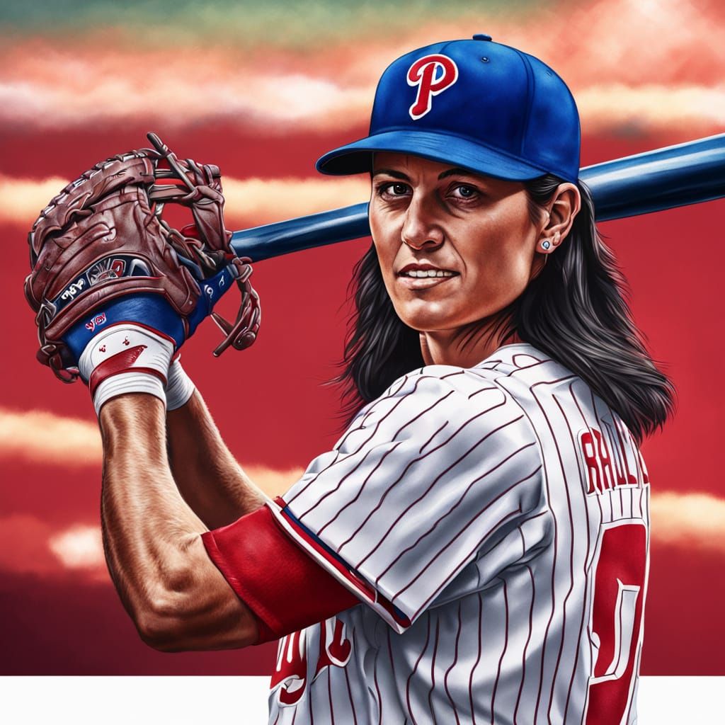 Nikki Haley as Vibrant Phillies Baseball Player in Hyperreal...