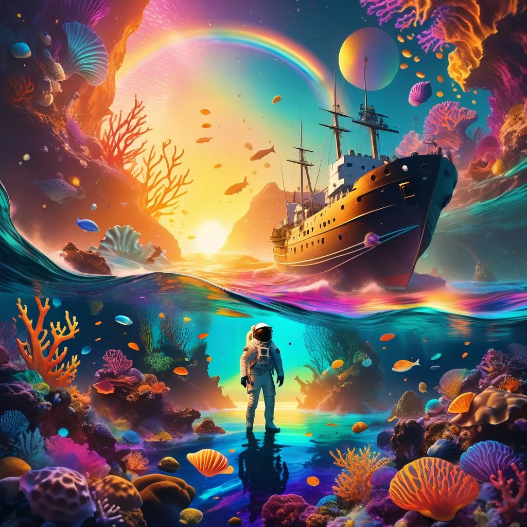 Astronaut in Bioluminescent Sea: Surreal 3D Art