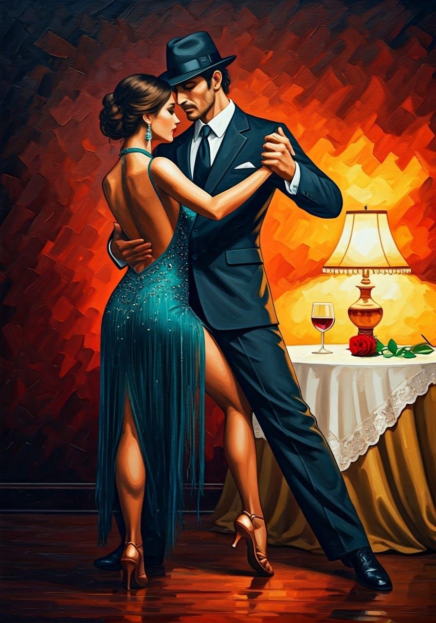 Elegant Tango Dancers in Romantic Golden Hour