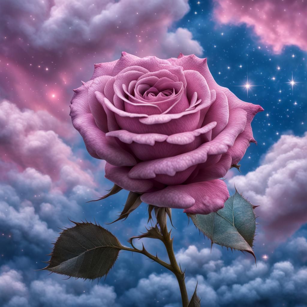 Blue Rose with Pink Sky in Van Gogh Style