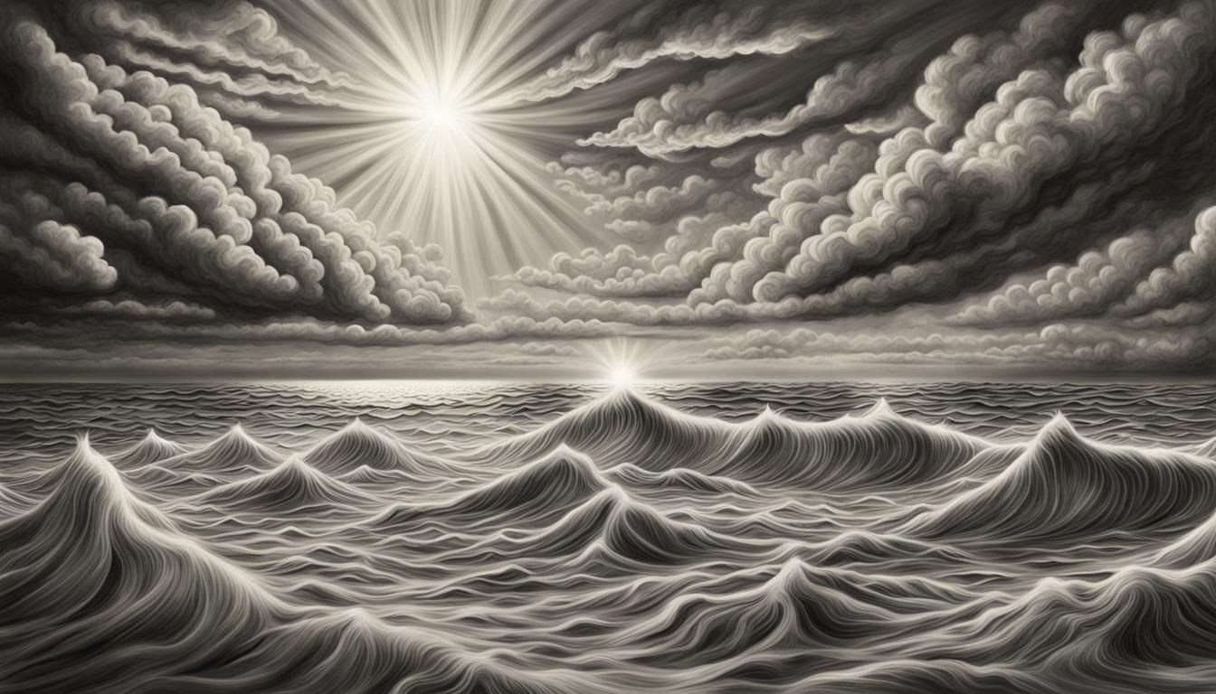 Surreal Time: Abstract Charcoal Drawing with Divine Light