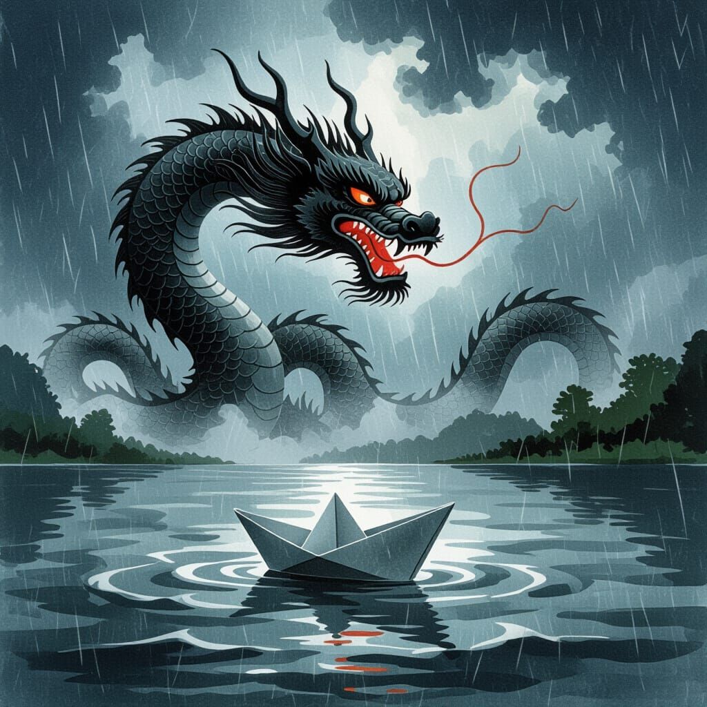 Paper Boat Battles Dragon Storm on Ba Be Lake