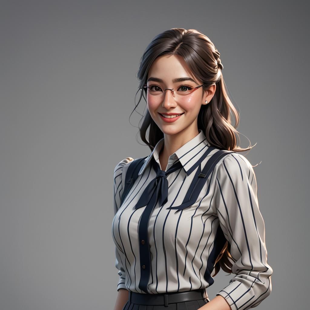 Happy Cartoon 3D Girl Teacher in Formal Blouse
