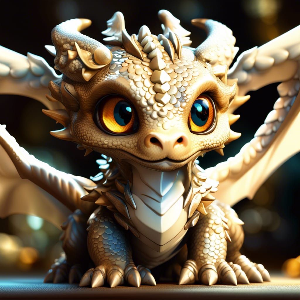Adorable Chibi Dragon with Angel Wings in 3D