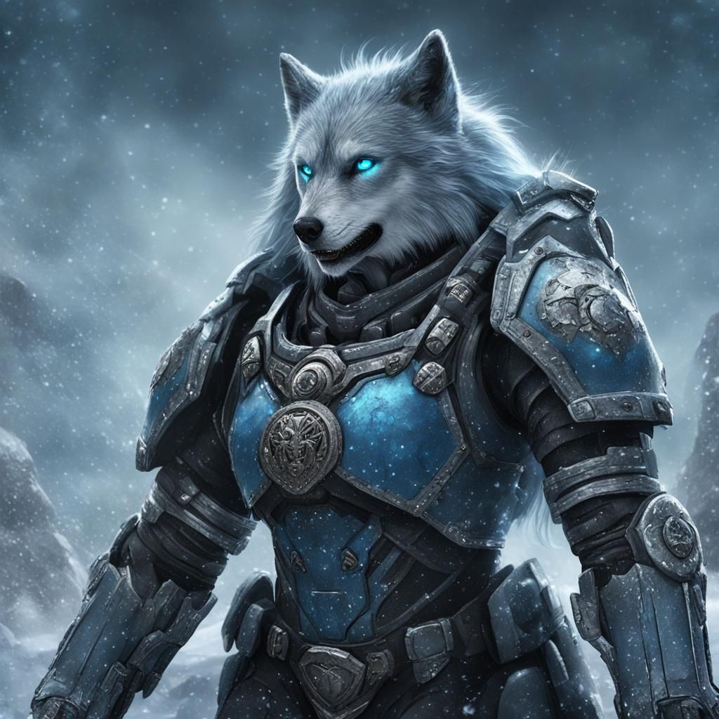 Female Space Wolf Marine on Snowy Planet