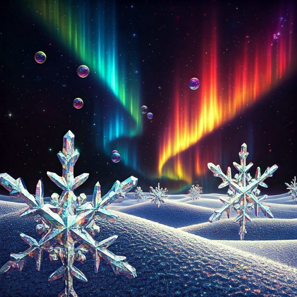 Neon Aurora with Crystalline Snowflakes in Chiaroscuro Fanta...