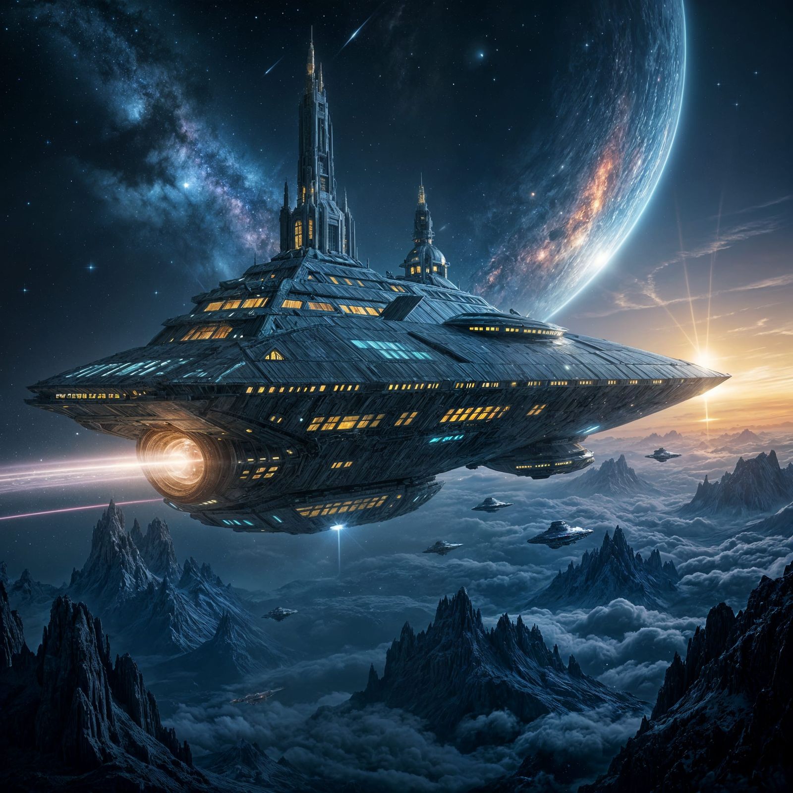 Colossal Biomechanical Starship at the Edge of Cosmos