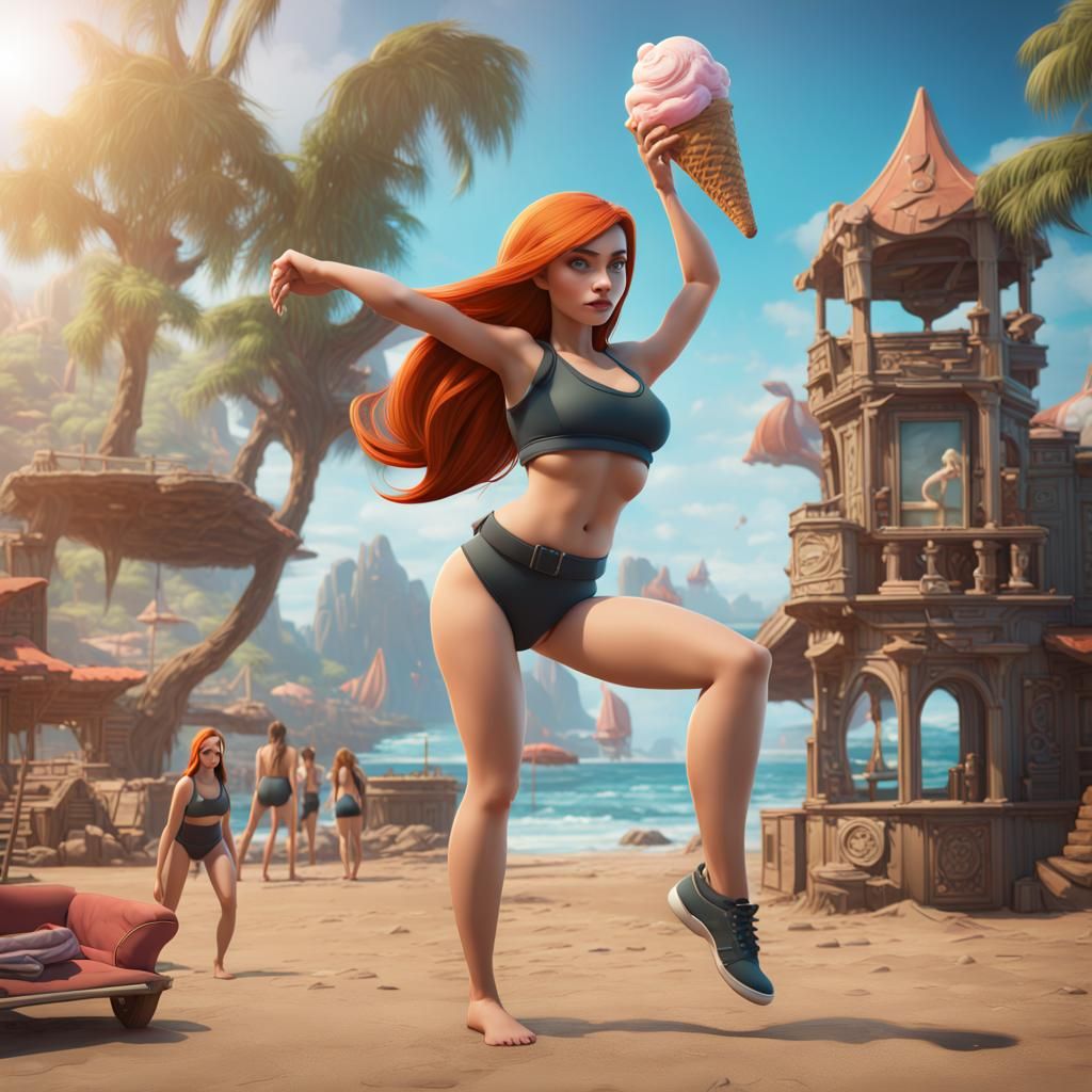 Kim Possible Beach Day in Detailed Digital Art