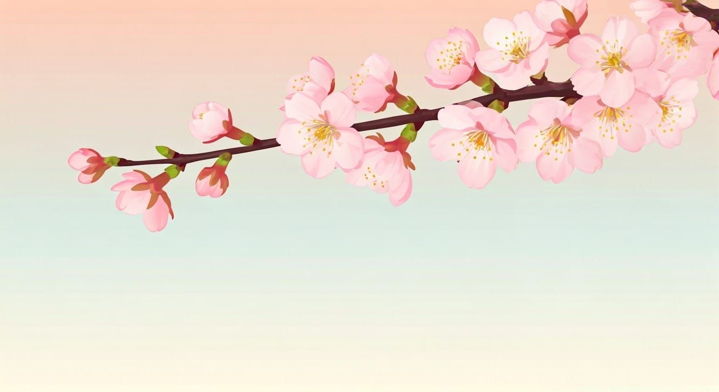 Cherry Blossom in Ukiyo-e Style Woodblock Print