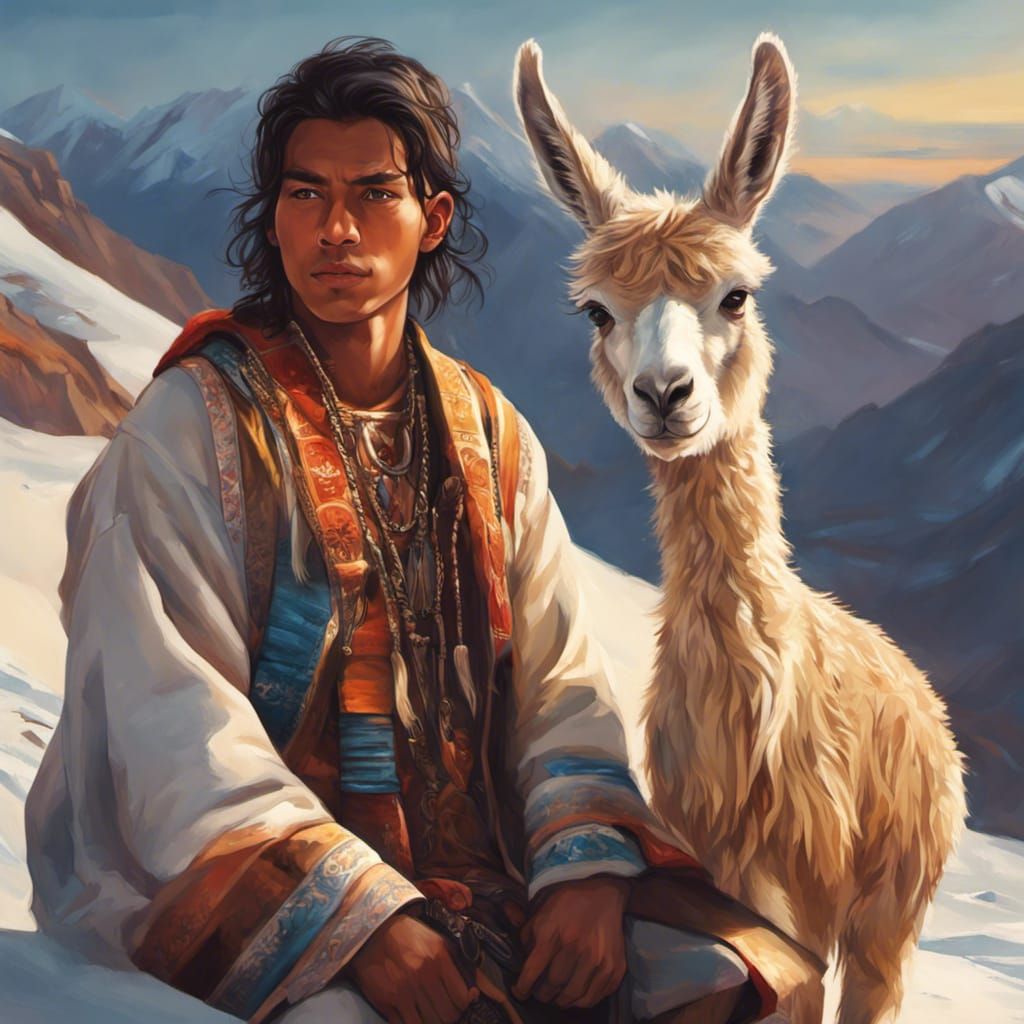 Inca Shepherd and Llama at Golden Hour