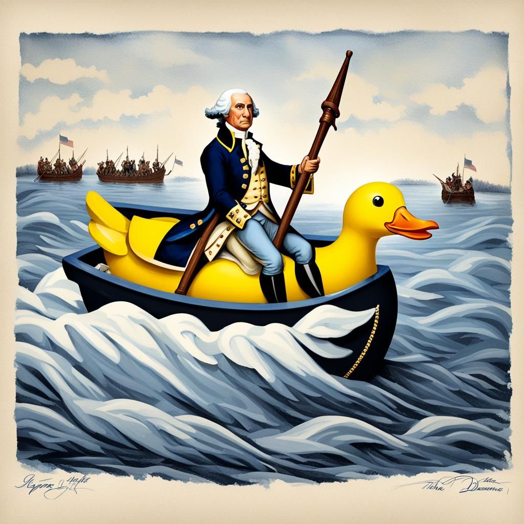 George Washington crossing the Delaware on a rubber duck