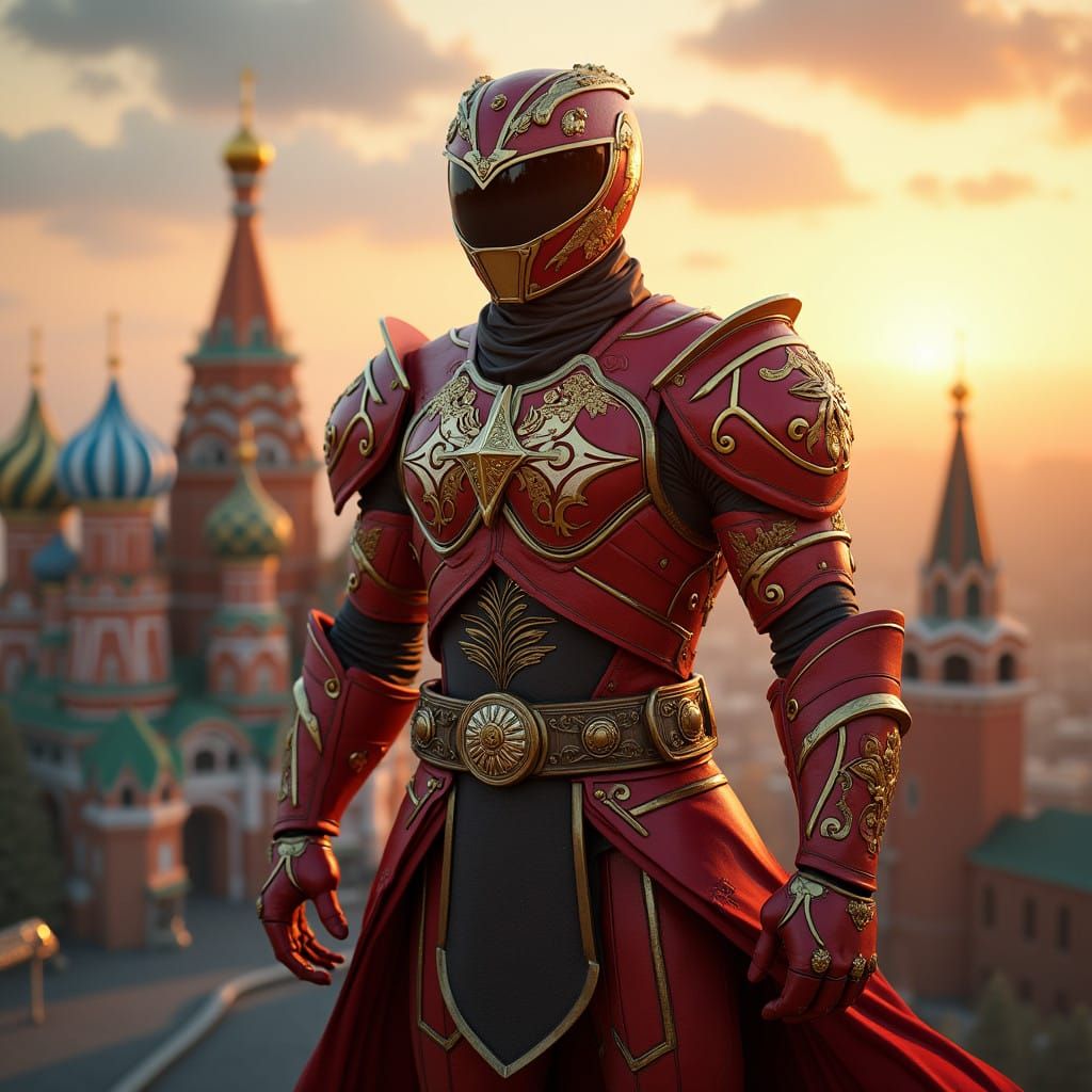 Russia's Power Ranger Stands Tall in Crimson and Gold Armor