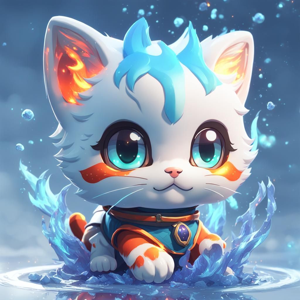 Cute Fire Kitten in Anime Style 3D Art