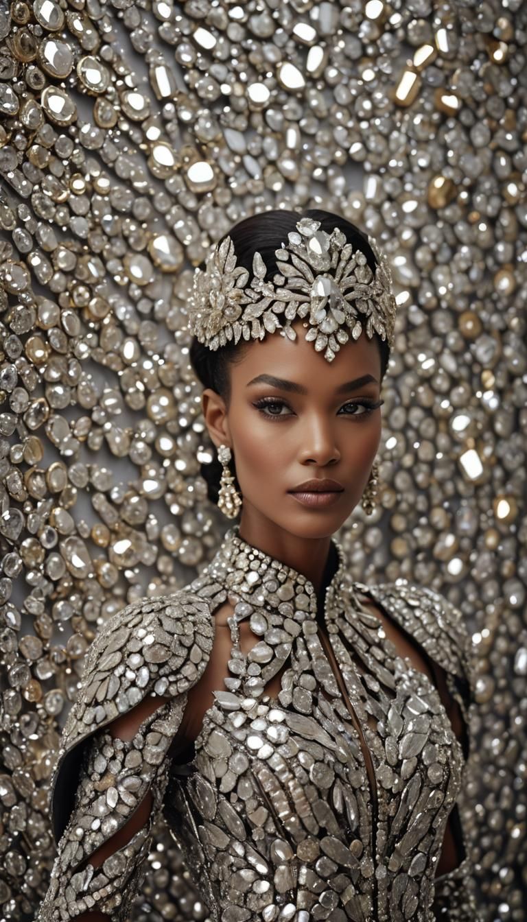 Glamorous Woman in Metallic Haute Couture