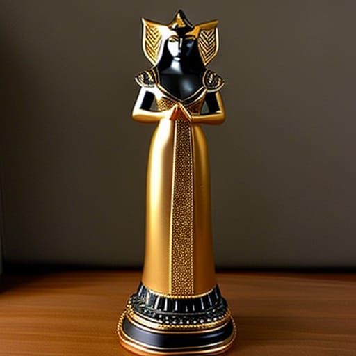 Egyptian Cat Goddess Bastet Statue in Gold