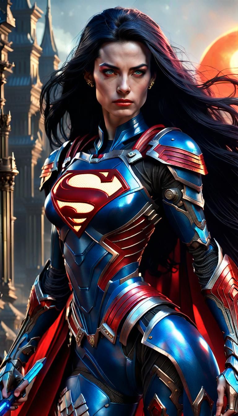 Woman in Symbiotic Cyber Armor with Blue Sword