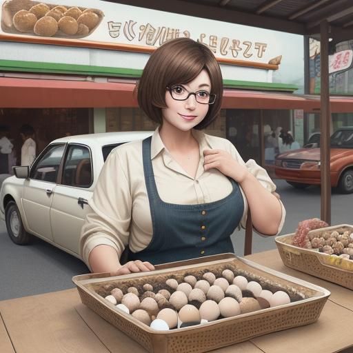 Woman Selling Eggs in Anime Style