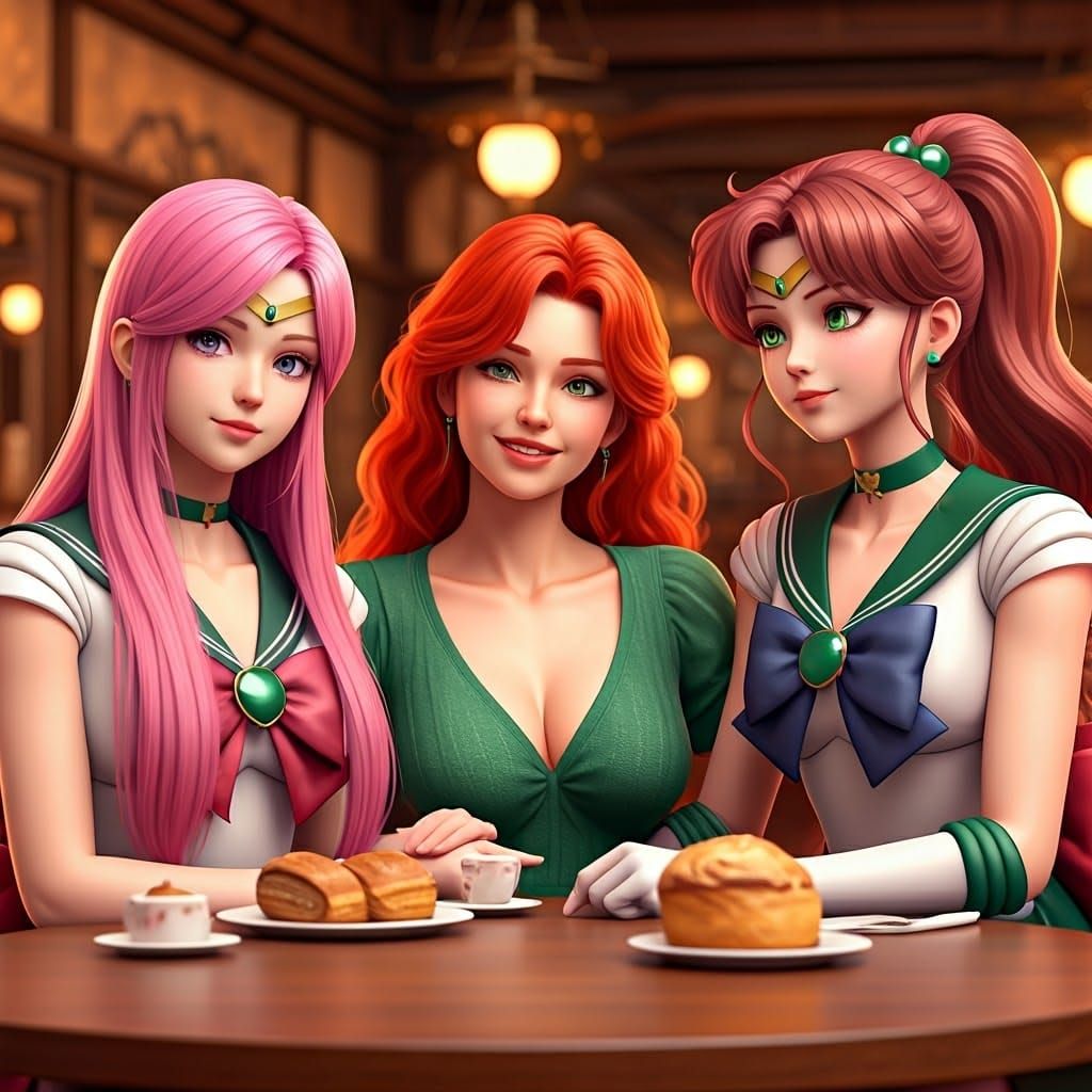 Warm Friendships in Anime-Inspired Restaurant Scene with Sai...