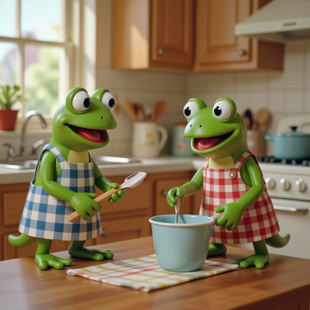 Aardman Style Frogs Doing Chores
