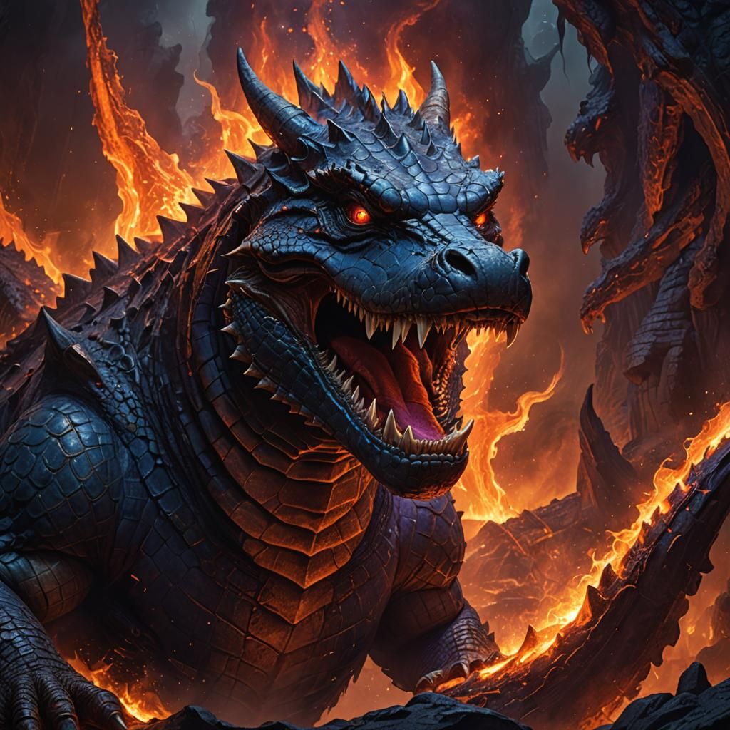 Fiery Demon Crocodile in Hellish Abyss