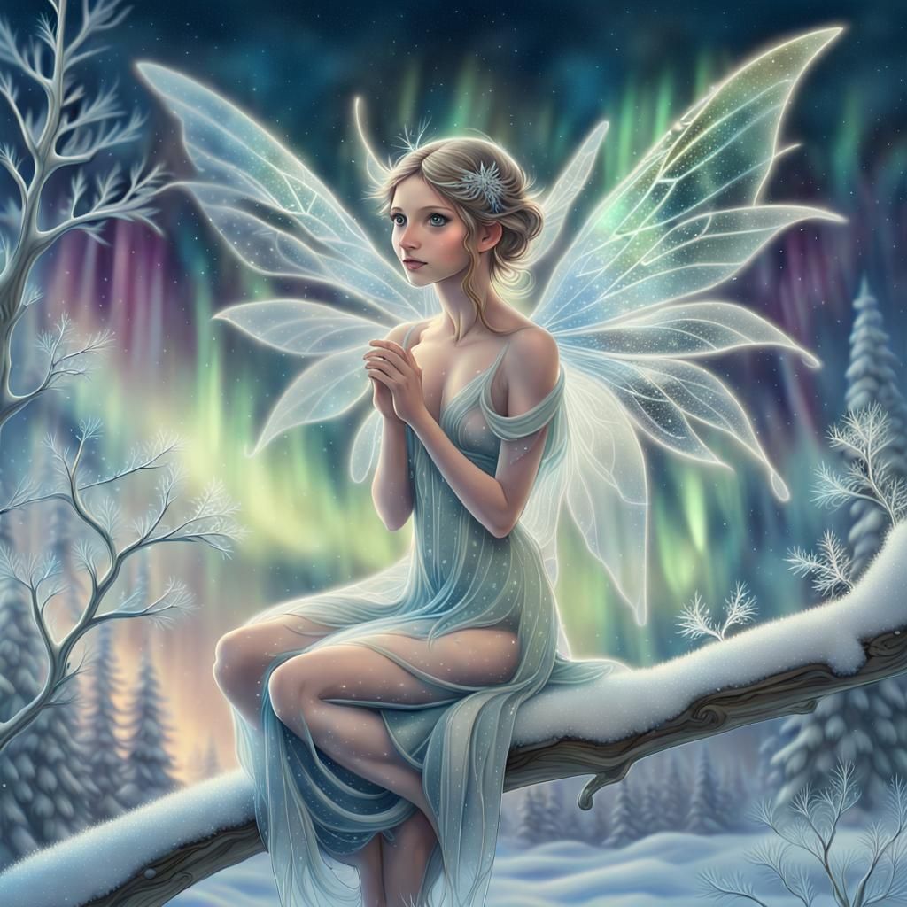 Winter Fairy in Opaline Aura: Digital Painting