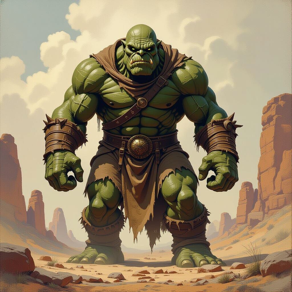 Sandstone Golem in Ancient Fantasy Landscape