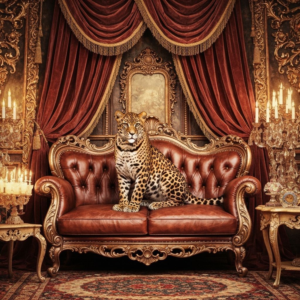 Leopard Lounging on Rokoko Couch in Art Nouveau Style