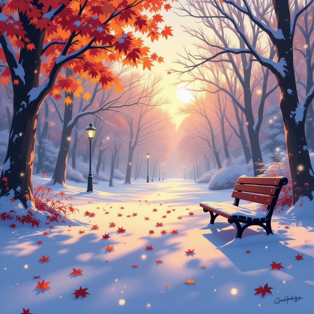 Autumn Transitions to Winter in Ethereal Anime Style