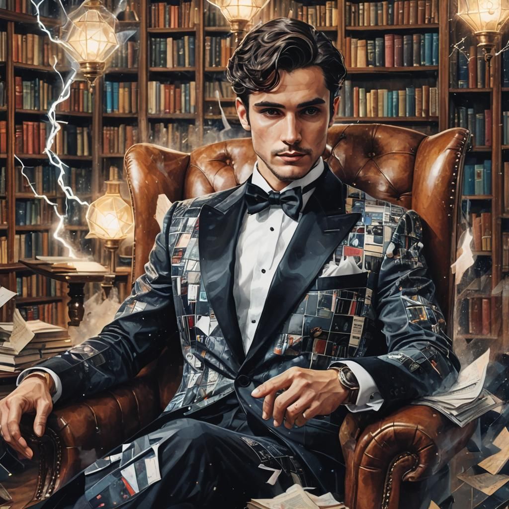 Elegant Man in Tuxedo with Double Exposure Effect